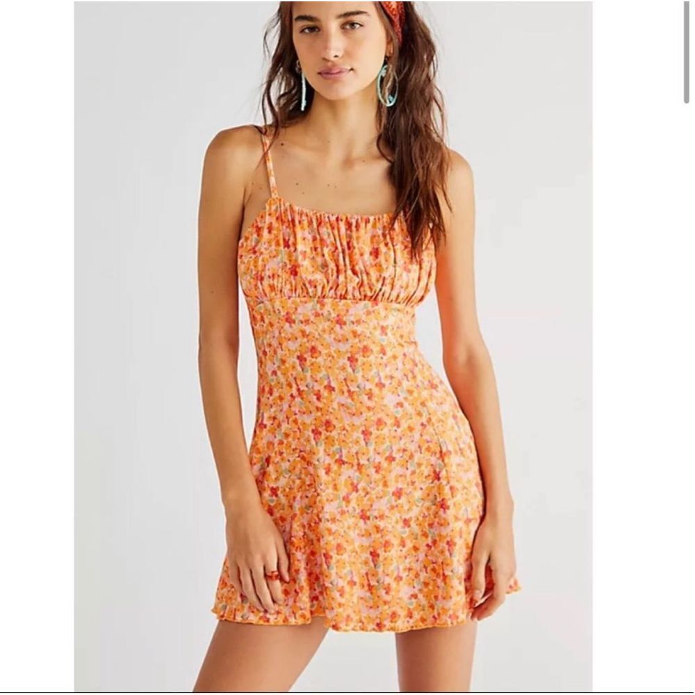 Free People Orange Floral Mini Dress